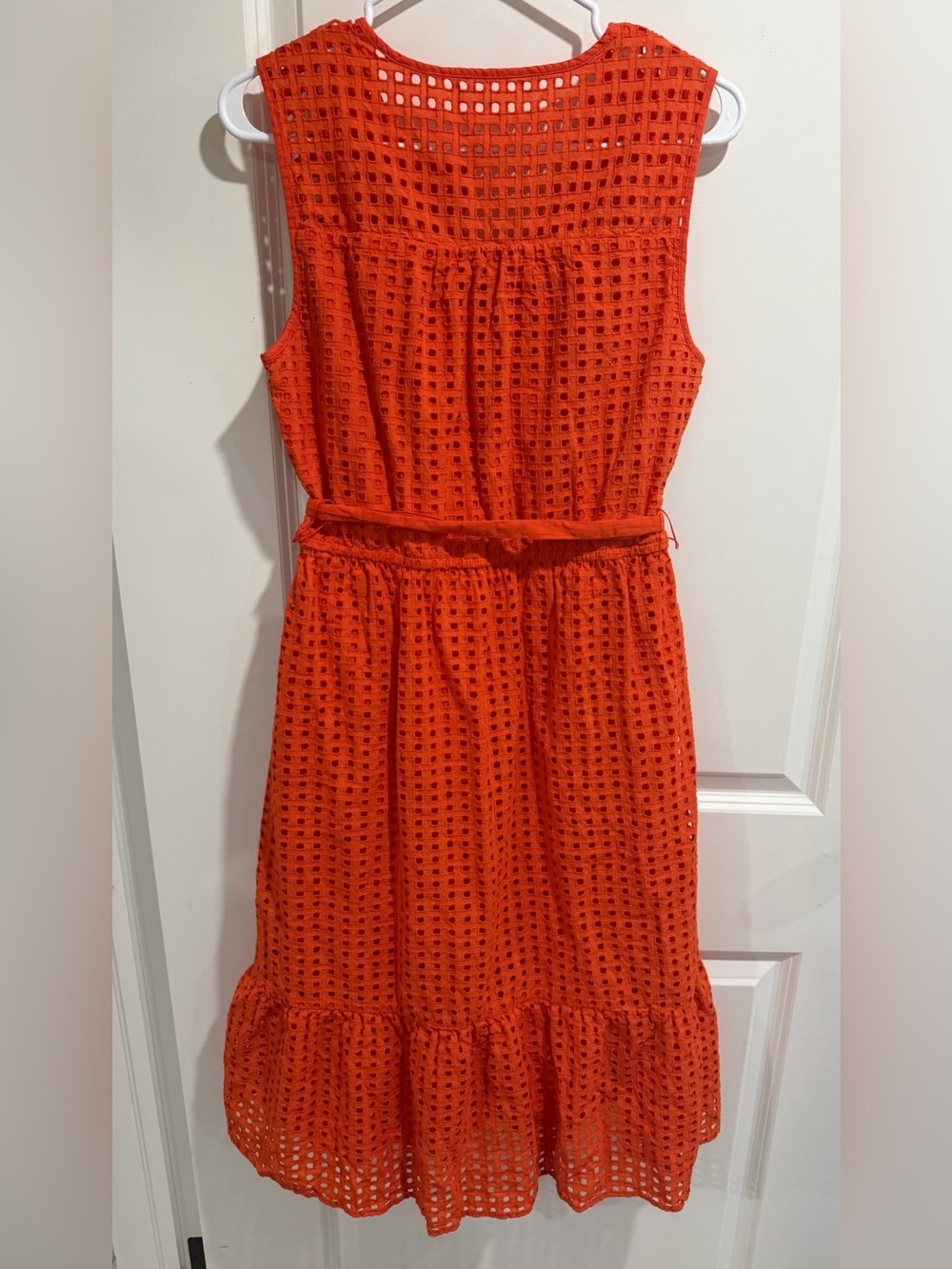 J.Crew Eyelet Midi Dress Orange Sleeveless Tie Waist Size 10T - Picture 4 of 5